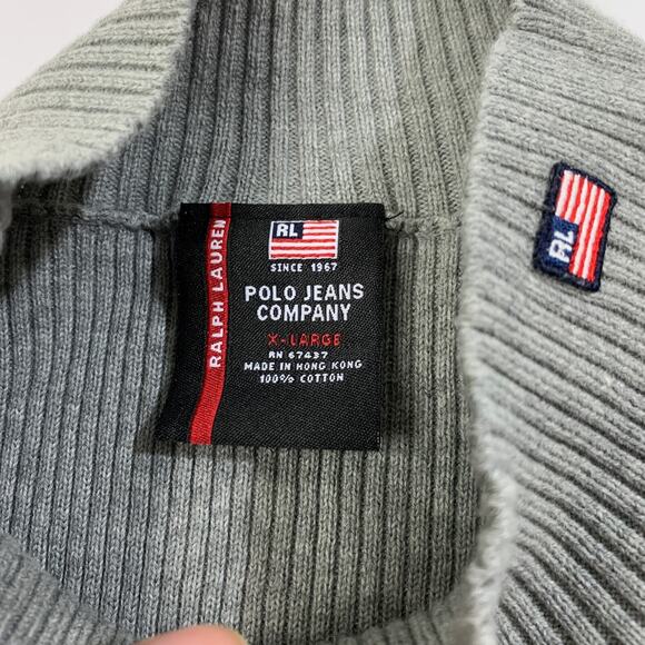 Vintage Ralph Lauren Sweater Mens Extra Large Grey Mock Neck Pullover Polo Jeans - Picture 4 of 8